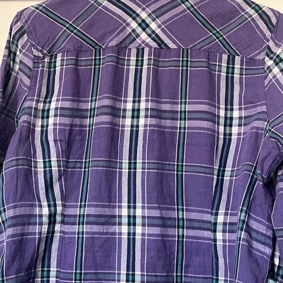 SO Purple Flannel Button Up Long Sleeve Roll Tab Shirt Size XL - Picture 8 of 10